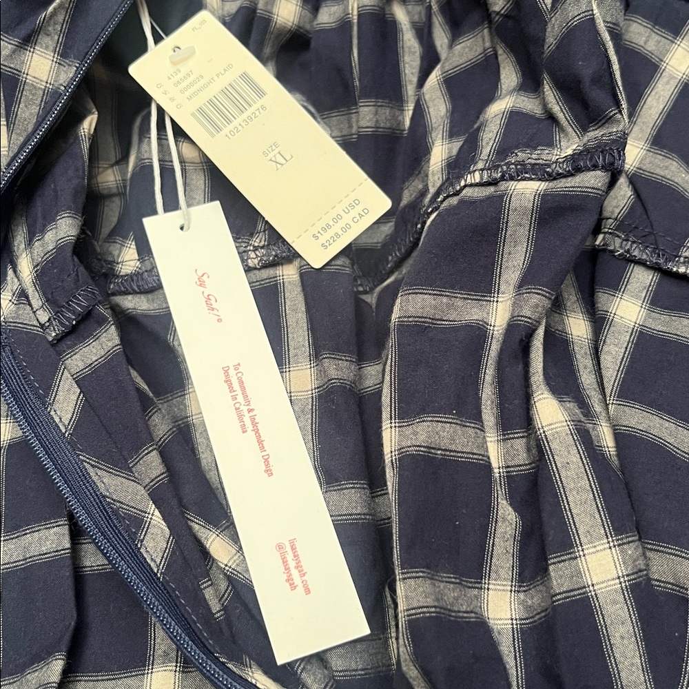 NWT Says Gah Suzy Puff-Sleeve Mini Dress Midnight Plaid - XL - Picture 8 of 9